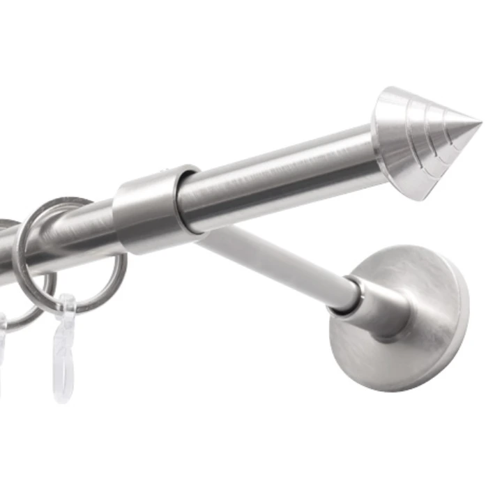 Einläufige Gardinenstange für Gardinen mit Ösen Einlauf Gardinenstange in Silber mit Wandhalterung und Gardinenringen